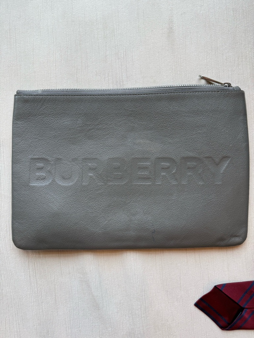 Burberry Gray Embossed Leather Toiletry Pouch - Picture 7 of 7